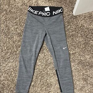 Nike Gray Athletic Performance Leggings with Black Logo Waistband
